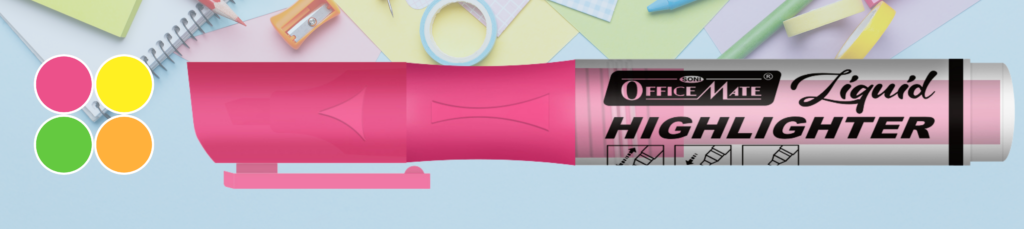 Highlighters - Vibrant/ Fluorescent/ Pastel Colours, Smooth Flow, 3x Longer Lasting, Smudge Proof - Soni OfficeMate - LIQUID_HIGH_4PCS