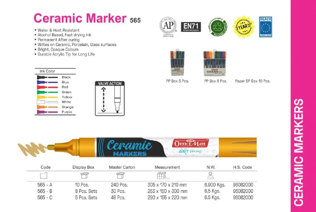 Regular Ceramic Marker - Multicoloured - Pack of 10/08/05 - Ideal for Ceramic Art, Smudge proof Ink - Soni OfficeMate - REG_CERAMIC_10PCS_Mix - REG_CERAMIC_8PCS - REG_CERAMIC_5PCS