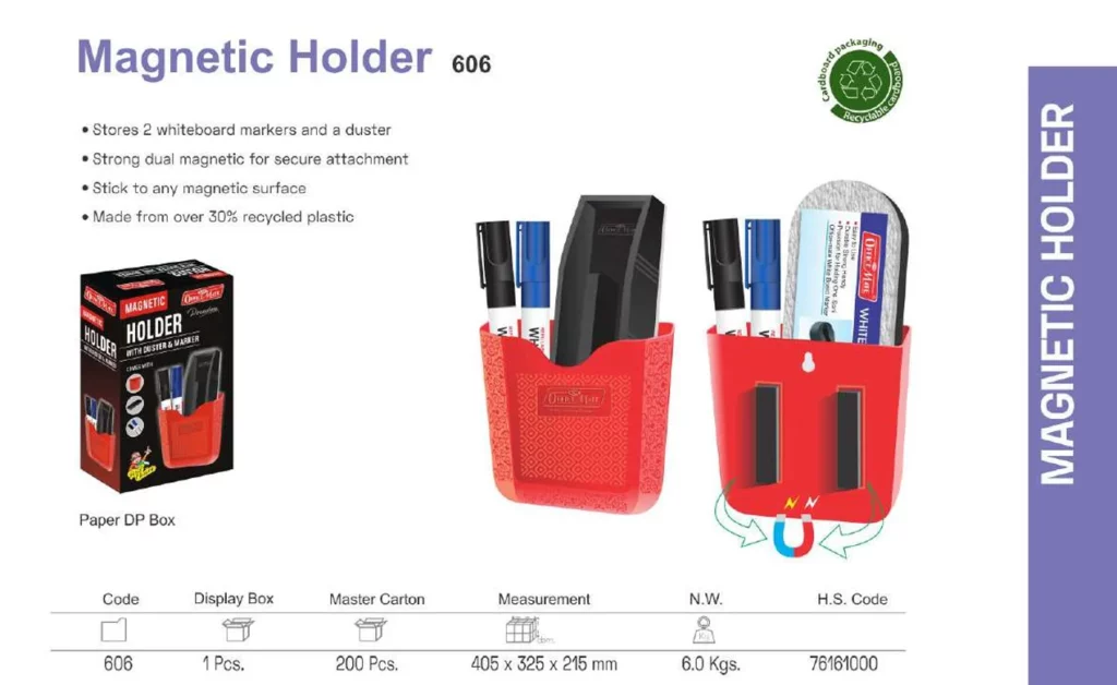 Magnetic Holder with Duster and Markers -Ultimate Convenience - Multipurpose - Pack of 1 - Red -  Soni OfficeMate - MAG_HOLDER_1PC