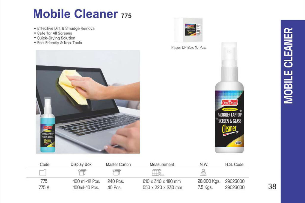 Multipurpose Mobile/Laptop Screen & Glass Cleaner - 100ml - 12pcs) - Spotless Wipes - Eco-Friendly - Soni OfficeMate - MS_CLEANER_100ML_12PCS